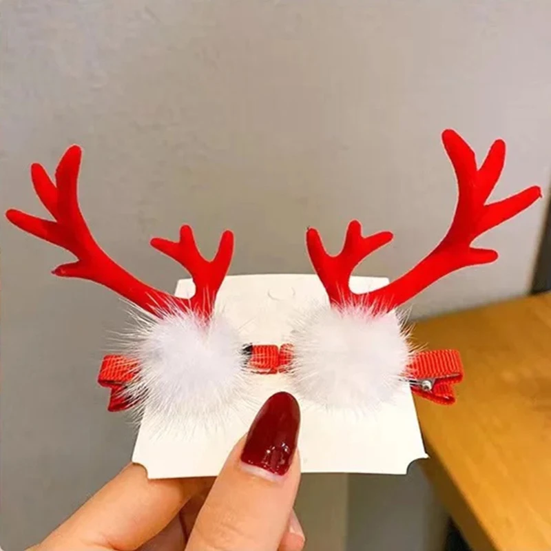 1 Pair Cute Christmas Hair Clips Antler Deer Ear Hairpins for Women Girl Festival Barrettes Headwear Xmas Party Hair Accessories