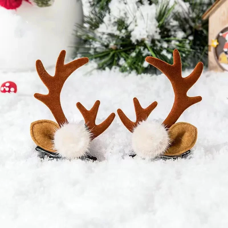 1 Pair Cute Christmas Hair Clips Antler Deer Ear Hairpins for Women Girl Festival Barrettes Headwear Xmas Party Hair Accessories