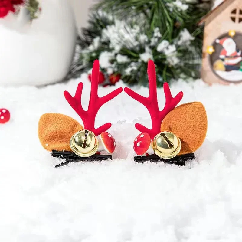1 Pair Cute Christmas Hair Clips Antler Deer Ear Hairpins for Women Girl Festival Barrettes Headwear Xmas Party Hair Accessories